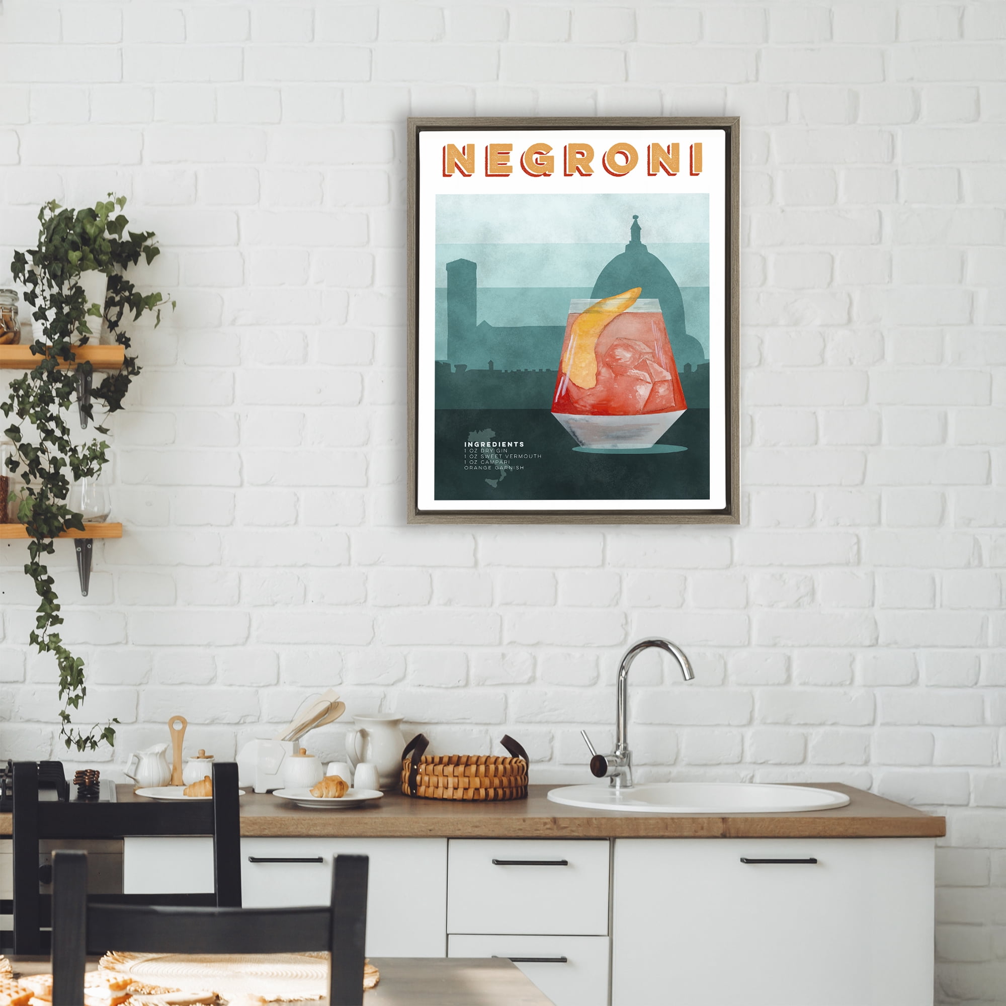 Retro Negroni & Architecture Brown Framed Floater Canvas Wall Art, design by Brett Blumenthal