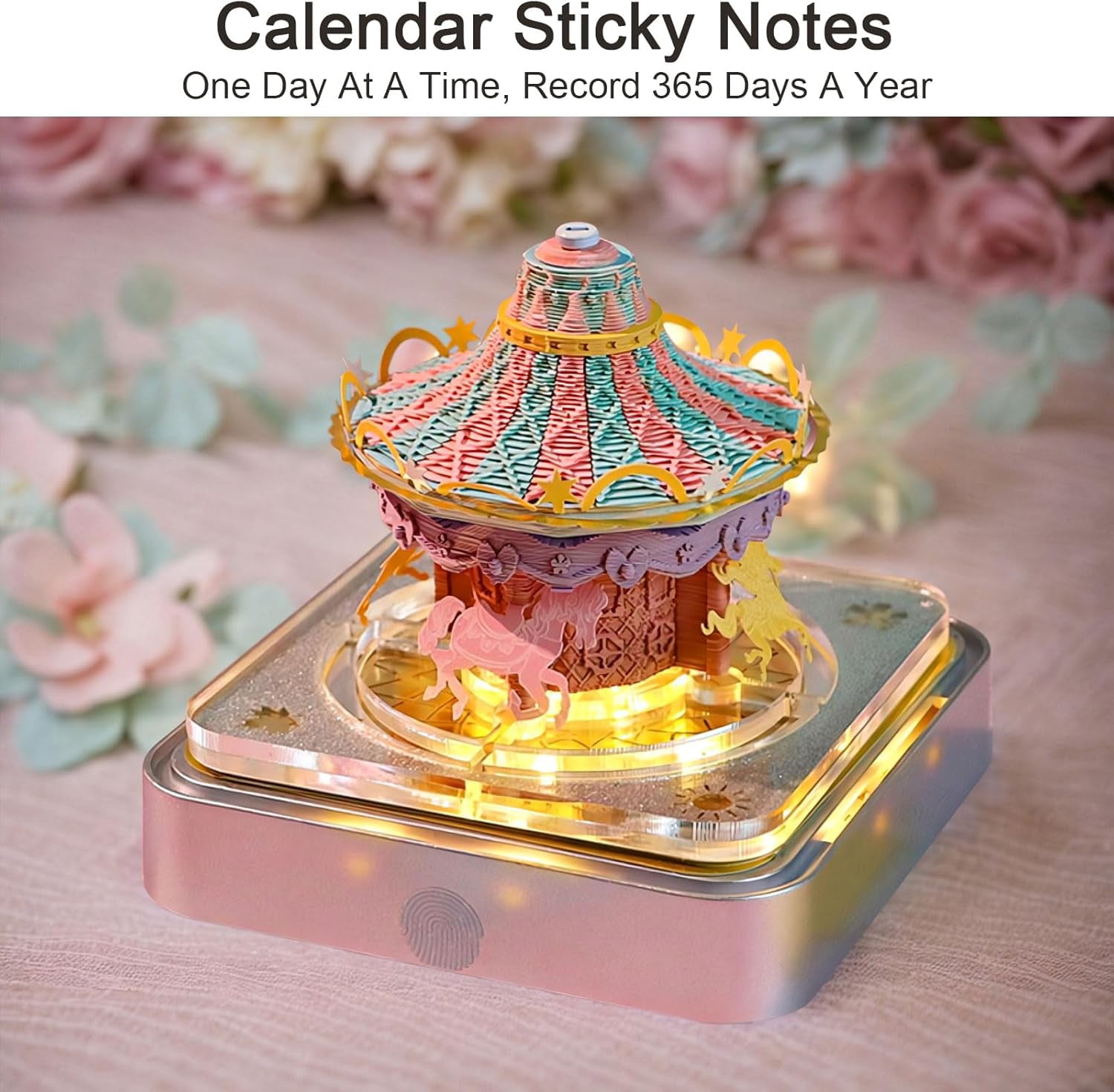 2026 Desk Calendar Carousel with Light, 3D Memo Pad Non-stick Post-it Notes School Office Home Stress Relief Calendar Best Gifts(Carousel)