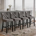 thumbnail image 3 of DONICK Velvet Counter Height Bar Stools Set of 6,Button Tufted Back Bar Chair Nailhead Back Pull Tab Wooden Leg(Gray), 3 of 7