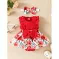 thumbnail image 3 of Letiane Baby Girls Patchwork Jumpsuit Infant Flower Print Sleeveless Romper Headband Baby Summer Bodysuits, 3 of 7