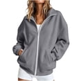 thumbnail image 2 of Full Zip Sweatshirt for Women Oversized Stand Collar Long Sleeve Solid Casual Basic Fall Winter Everyday Jacket, 2 of 9