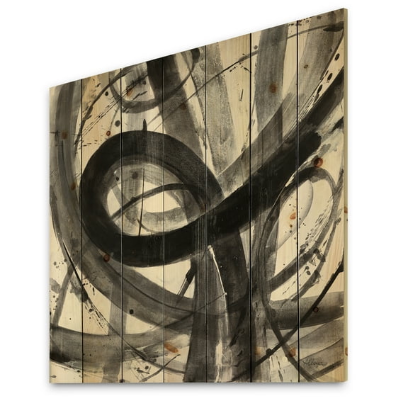 Designart 'Roller Minimalistic III' Mid-Century Modern Print on Natural Pine Wood