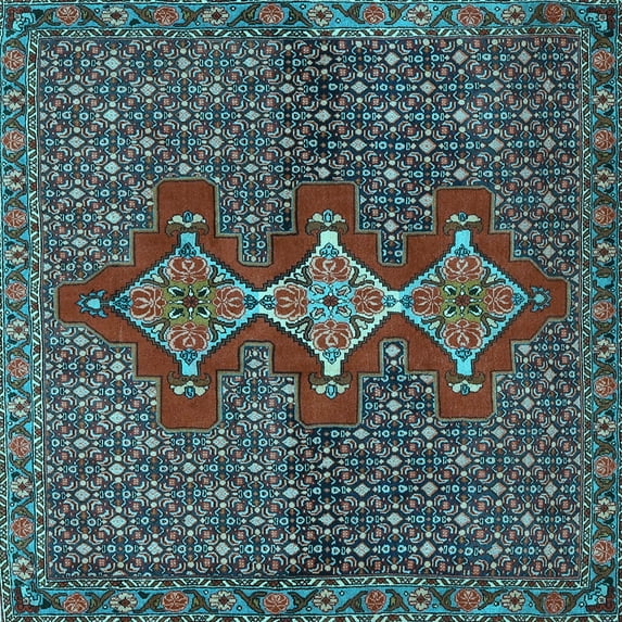 Ahgly Company Indoor Square Persian Light Blue Traditional Area Rugs, 7' Square