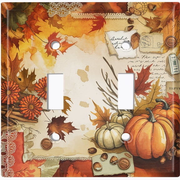 Metal Light Switch Wall Plate Outlet Cover (Printed Image of Autumn Foliage - Double Toggle)