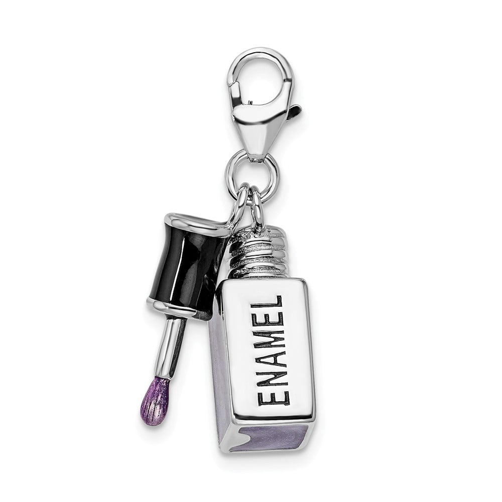 925 Sterling Silver RH Enameled 3-D Nail Enamel With Lobster Clasp Charm Pendant; for Adults and Teens; for Women and Men