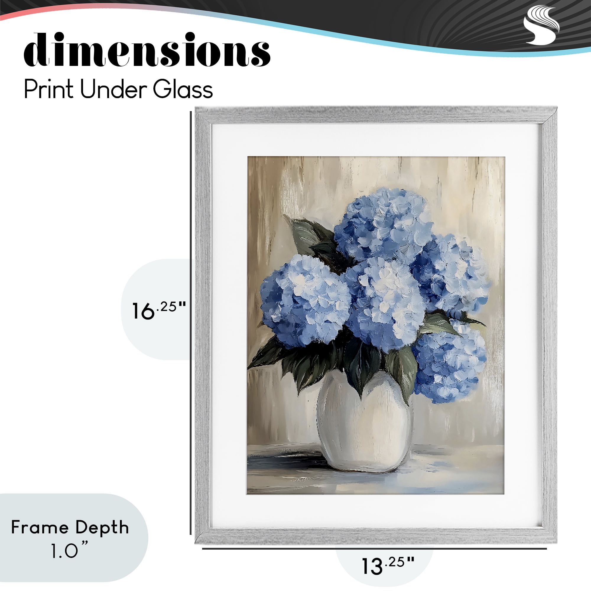 Stupell Industries Painted Hydrangeas in White Vase Gray Framed Print Under Glass, design by Creative Studio
