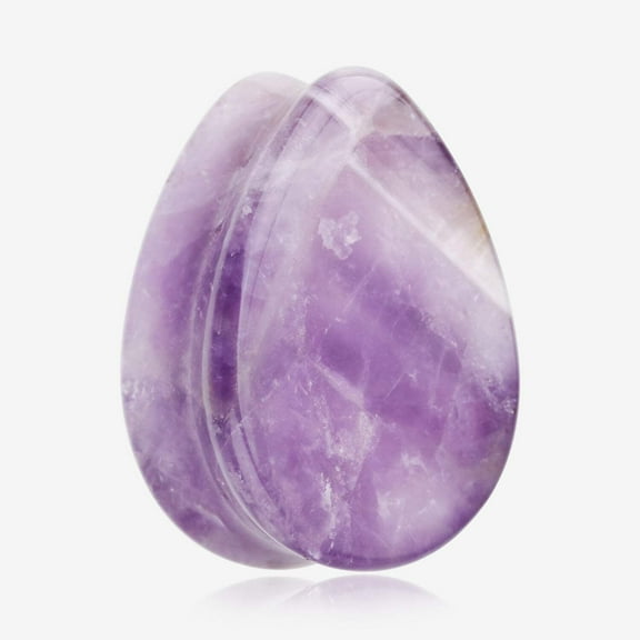 A Pair of Amethyst Stone Teardrop Double Flared Ear Gauge Plug