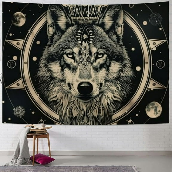 Creowell  Wolf Moon Tapestry Wall Hanging Party Decorations Home Decor For Bedroom Living Room Dorm 40x30inch