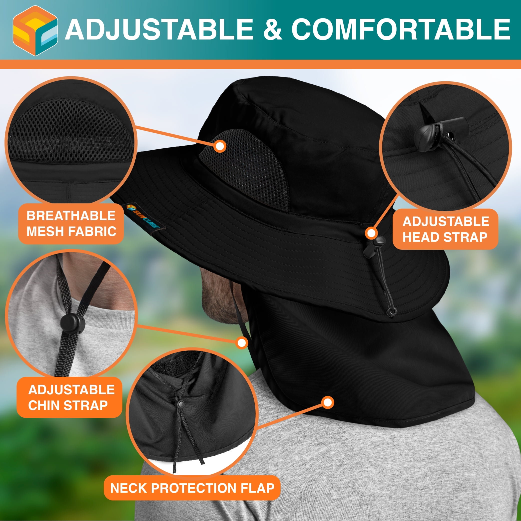 SUN CUBE Fishing Hat for Men Outdoor UV Sun Protection Wide