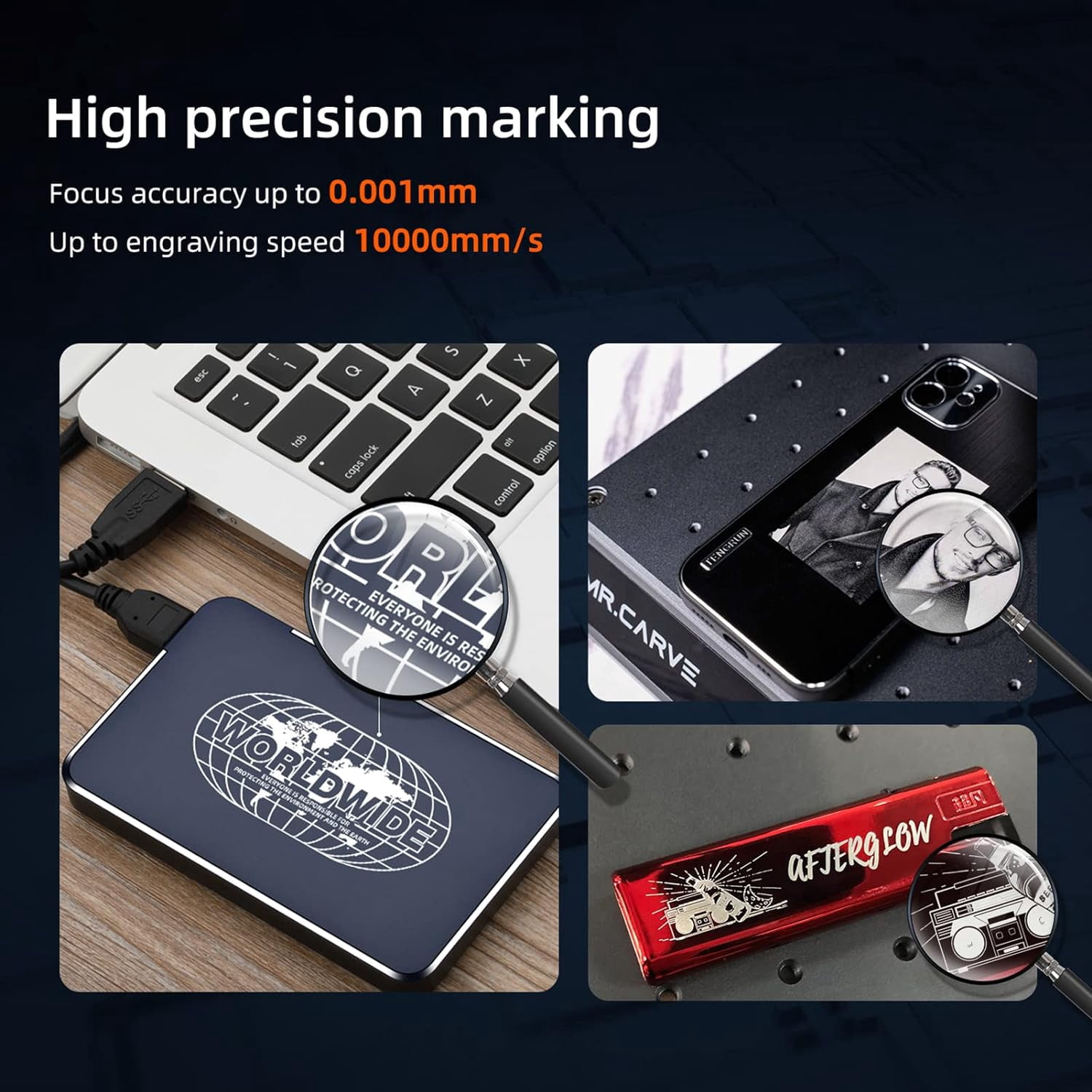 Phezer M1 PRO 10W La/ser Engraver, 0.001mm Higher Accuracy DIY Fiber La/ser Marking and Engraver Machine, Portable Desktop Industrial Fiber Engraving Machine for Factory and Home Wood Matel