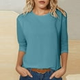 thumbnail image 2 of DHFJKG 3/4 Sleeve T Shirt Women Casual Crewneck Solid Color Spring Summer Top Soft Comfort Stretch Fit Daily Wear Basic Tee, 2 of 5