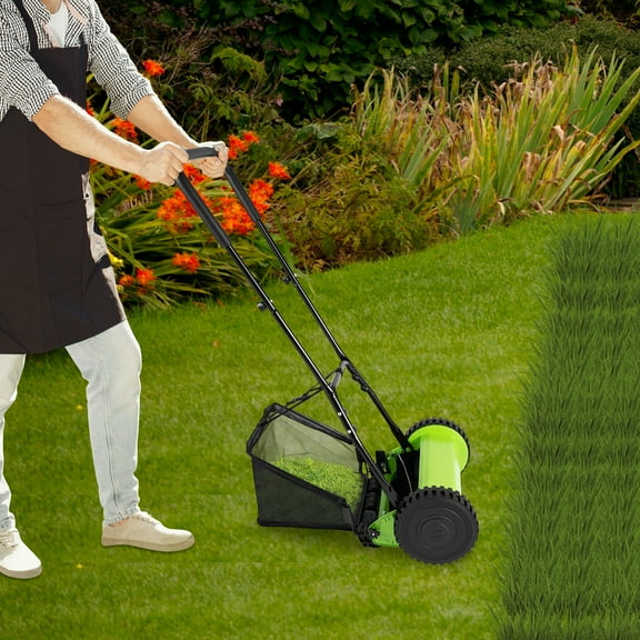 Manual Lawn Mower Green Push Reel Lawn Mower 12-45mm Mowing Height Adjustable