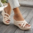 thumbnail image 2 of Rokment Womens Platform Wedge Dress Slippers Sandals 2026 Fashion Casual Cross Leather Open Toe Espadrilles Chunky High Heels Beach Slides Heeled Slip on Summer Shoes for Woman White Size 8.5, 2 of 8