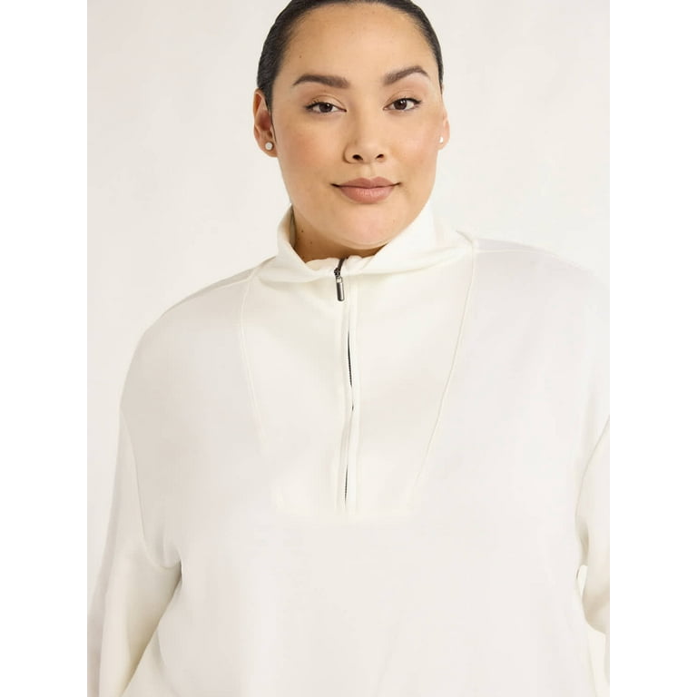 Womens white half zip sweatshirt shop