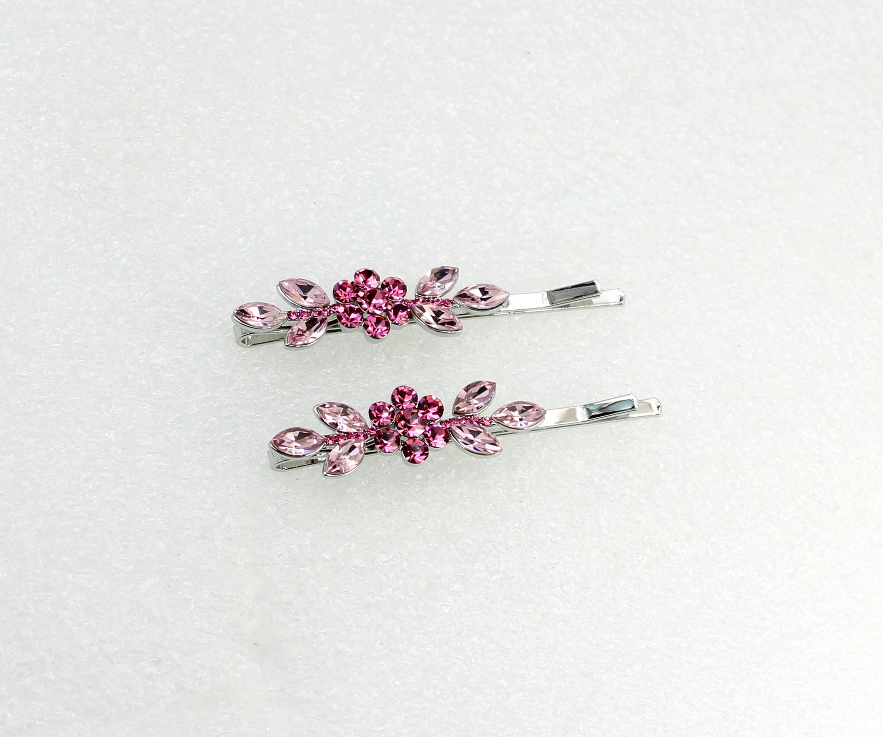 Faship A Pair Of Pink Rhinestone Crystal Floral Hair Clip Pins 2 Pcs