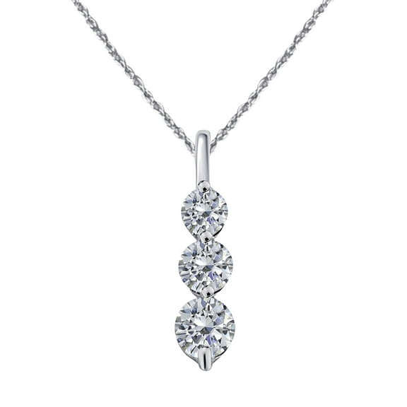 Mauli Jewels Engagement Necklace for Women 0.25 Carat Diamond Three-Stone Pendant 4 prong 14K White Gold With 18'' Chain|Silver Chain