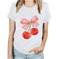 thumbnail image 5 of Nmnitkp Womens Tops New Type Women Graphic Tees Cherry Print Loose Fit Short Sleeve Crew Neck T Shirt Summer Casual Top, 5 of 5