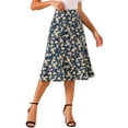 thumbnail image 4 of INSPIRE CHIC Women's Midi Skirts Peasant Elastic Waist A-Line Ditsy Floral Skirts M Dark Blue, 4 of 5