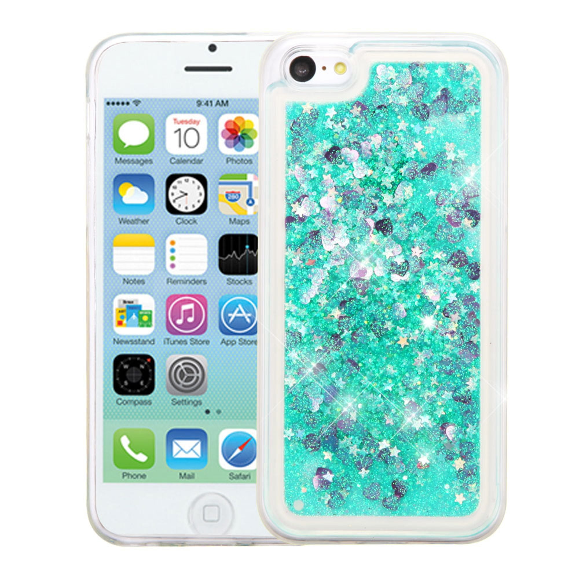 iPhone 5C Case, by Insten Hearts Quicksand Glitter Hybrid PC/TPU Dual ...