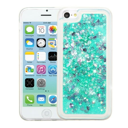 Crystal 5c Iphone Case Insten Hearts Quicksand Glitter Hybrid Hard Plastic / TPU Dual Layer Case For Apple iPhone 5C - Green ()