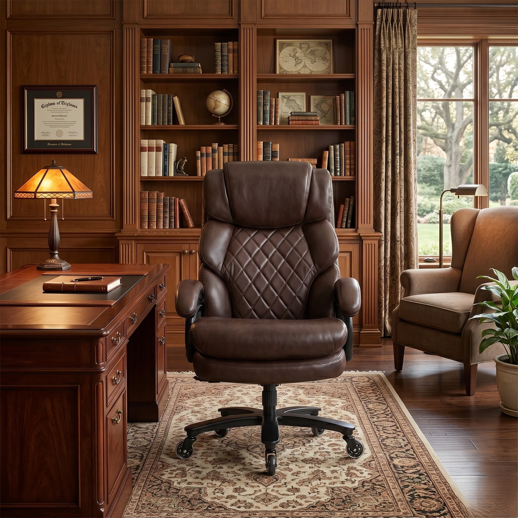 Qusaphy 800LBS Big and Tall Executive Office Chair, PU Leather Ergonomic Desk Chair with Adjustable Backrest and Thick Padded Cushion, Heavy Duty Chair for Home or Office Brown