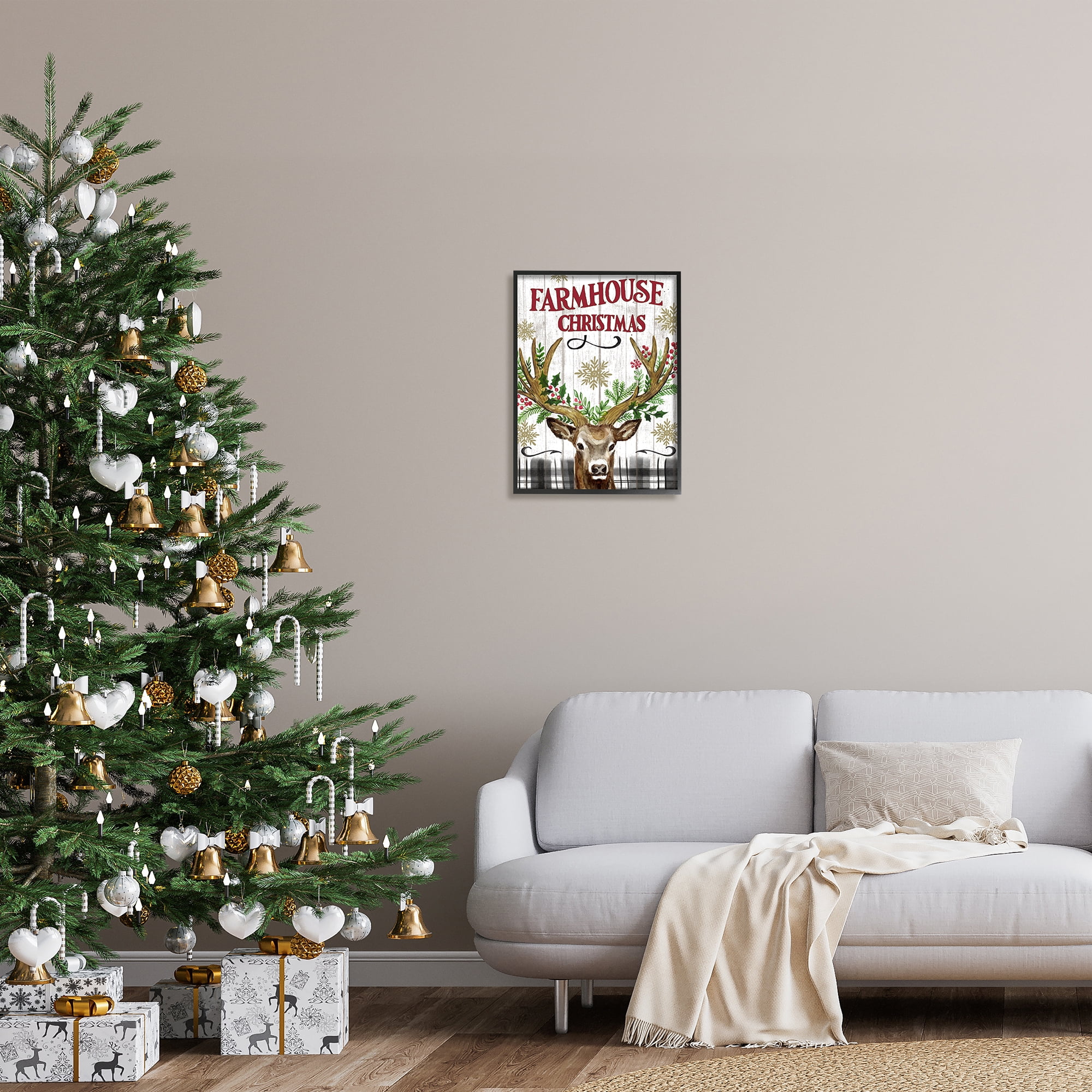 Stupell Industries Farmhouse Christmas with Plaid Holiday Painting Black Framed Art Print Wall Art, 16 x 20