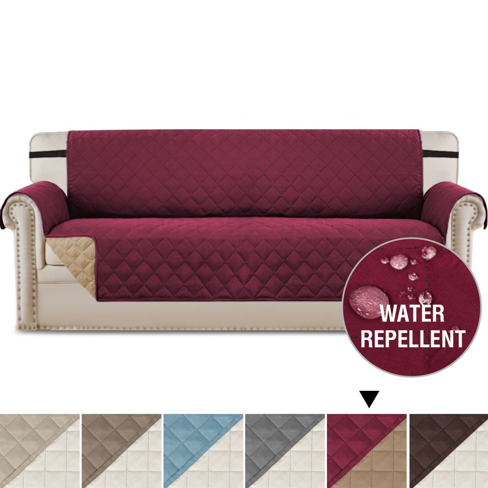 H.VERSAILTEX 1Piece Reversible Quilted XL Sofa Pet Cover Protector, Burgundy/Tan