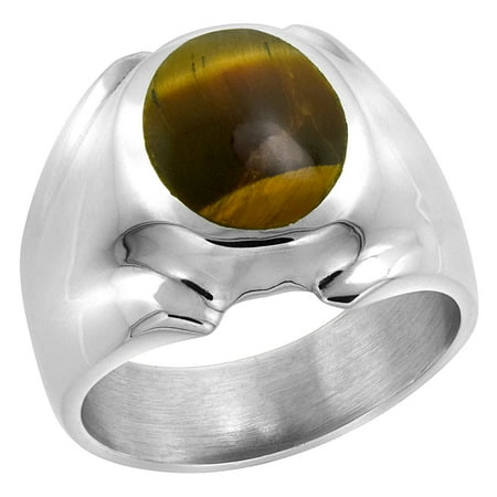 Oval Tiger - Sterling Silver Tiger Eye Ring for Men Oval Domed Solid Back Handmade, sizes 8 - 14