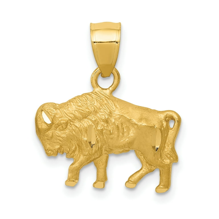 14kt Yellow Gold Buffalo Pendant Charm Necklace Animal Wild Fine