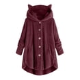 thumbnail image 1 of Lady Coat And Velvet Coat Cat Ear Hooded Soild Patchwork Button Autumn Winter Plush, 1 of 5