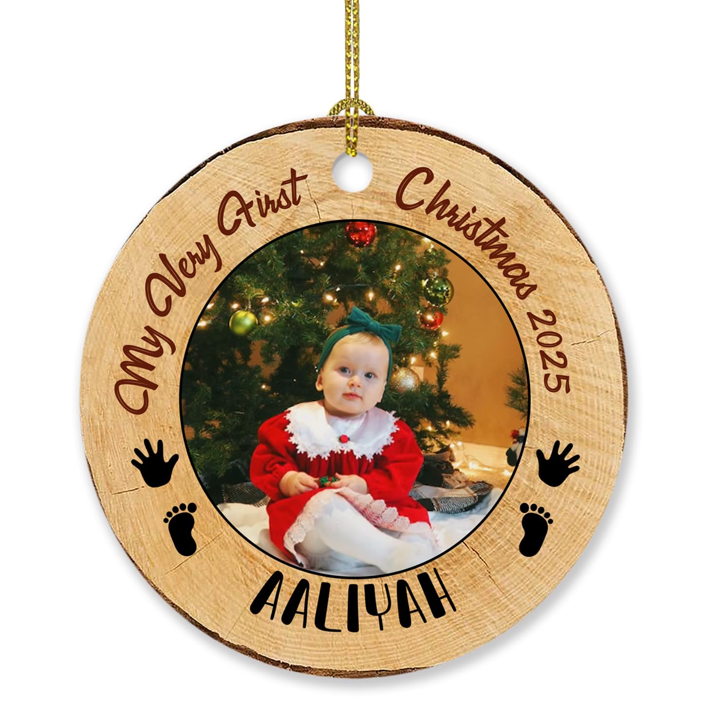 Personalized PhoTo Ornament Christmas 2025, Baby's First Gift for New Dad Mom, Custom Picture Text Name Ornaments Xmas Tree, Cute 1st Ornament, (CTSAM26C_P2)