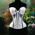 thumbnail image 4 of Vintage Corset Tops for Women Satin Waist Cincher Overbust Bustiers Strapless Open Back Renaisssance Corsets, 4 of 8