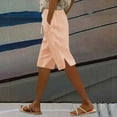 thumbnail image 2 of UVEASISHA Bermuda Shorts for Women Knee Length Cotton Linen Capris Summer 2025 Lightweight Straight Leg Beach Shorts with Pockets Orange M, 2 of 8