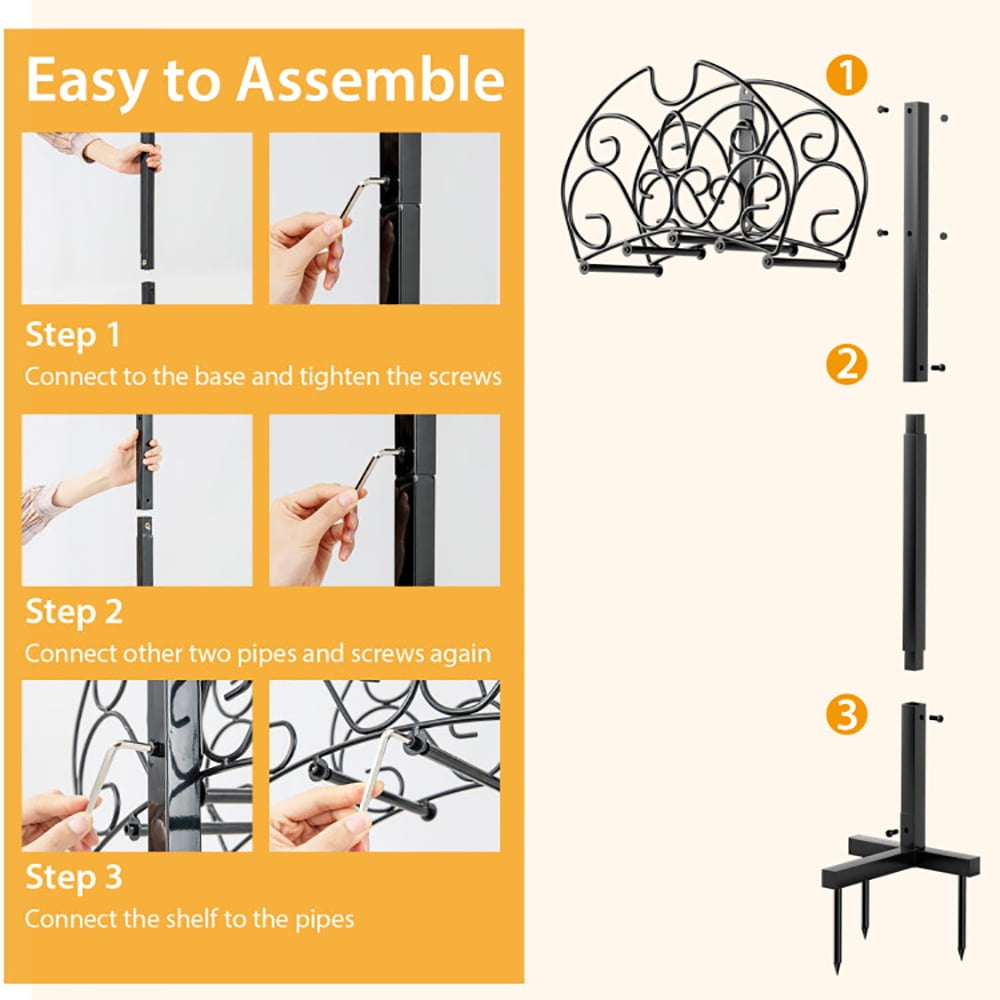 Spaco Detachable Freestanding Hose Holder for Outdoor Yard Garden Lawn, Heavy Duty Metal Water Hose Reel Storage Stand Rack for Yard Lawn, Bright Black