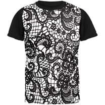 Black And White Lace Adult Black Back T-Shirt - Medium