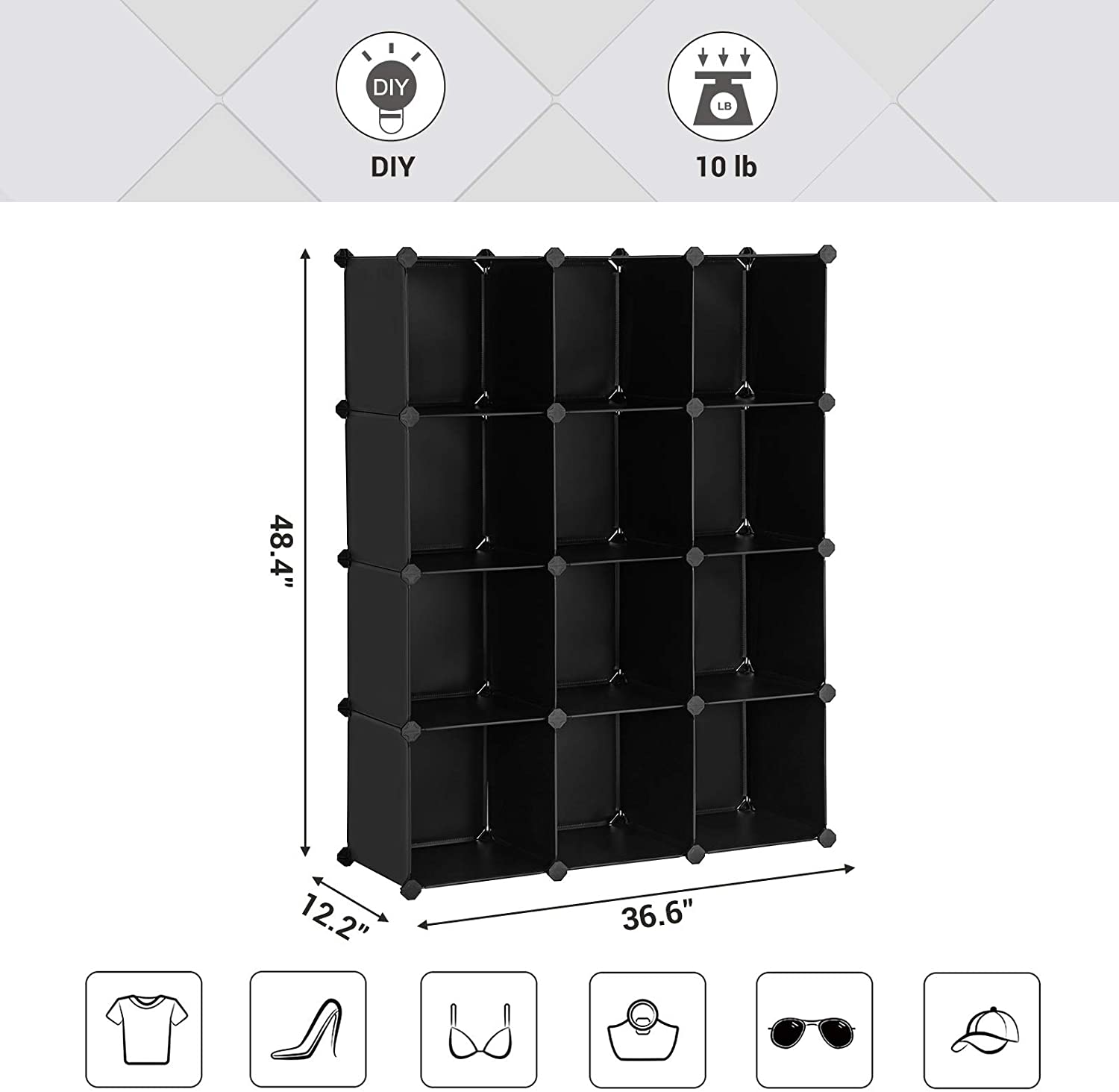 SONGMICS DIY 12-Cube Storage Organizer, Black photo 7