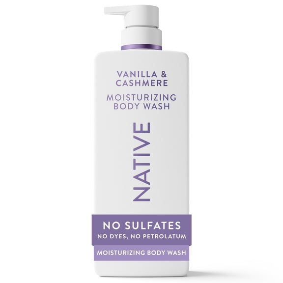 Native Moisturizing Body Wash, Vanilla & Cashmere, Sulfate Free, 24hr Moisturization with Shea Butter, for Women & Men for Dry Skin, 22 FL OZ