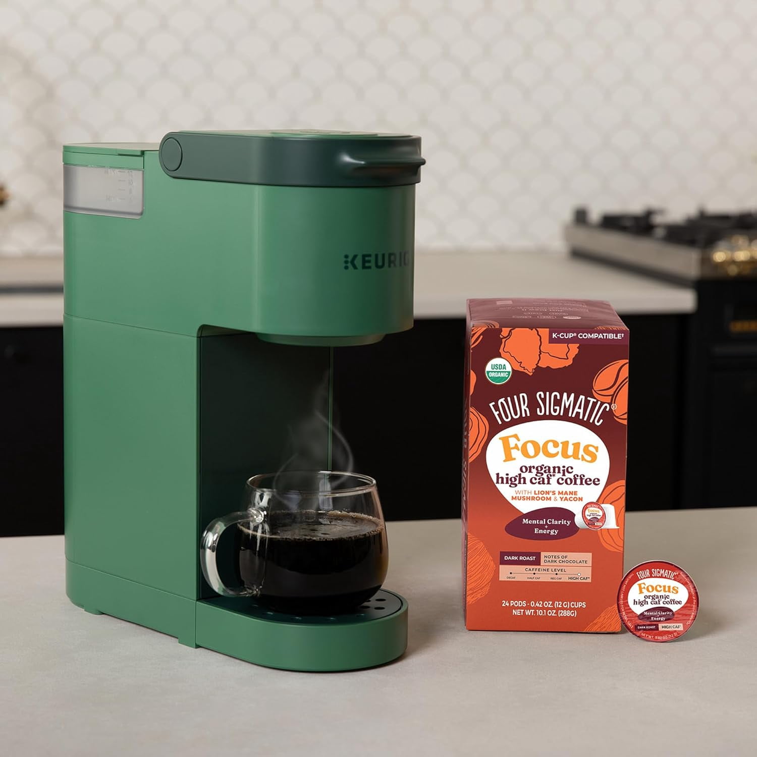 Four Sigmatic High Caffeine Mushroom Coffee K-Cups | Organic Dark Roast Coffee with Lion’s Mane & Chaga | Focus & Immune Support | Vegan & Keto | Sustainable Pods | 24 Count