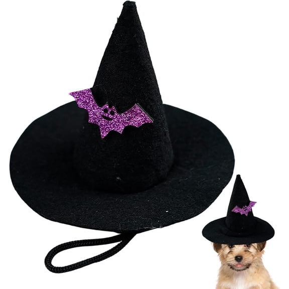 Small Dog Witch Hat Adjustable Halloween Costume Dress Up Headwear, Puppy Hat for Cosplay Masquerade Holiday Party Theater Performance Festival Stage Show(RL)