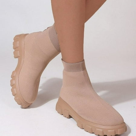 

Women s Winter Stretch Knit Slip On Short Booties Shoes Flat Boots Warm Durable Shoes Ankle Snow Boots Flats Platform Stretch