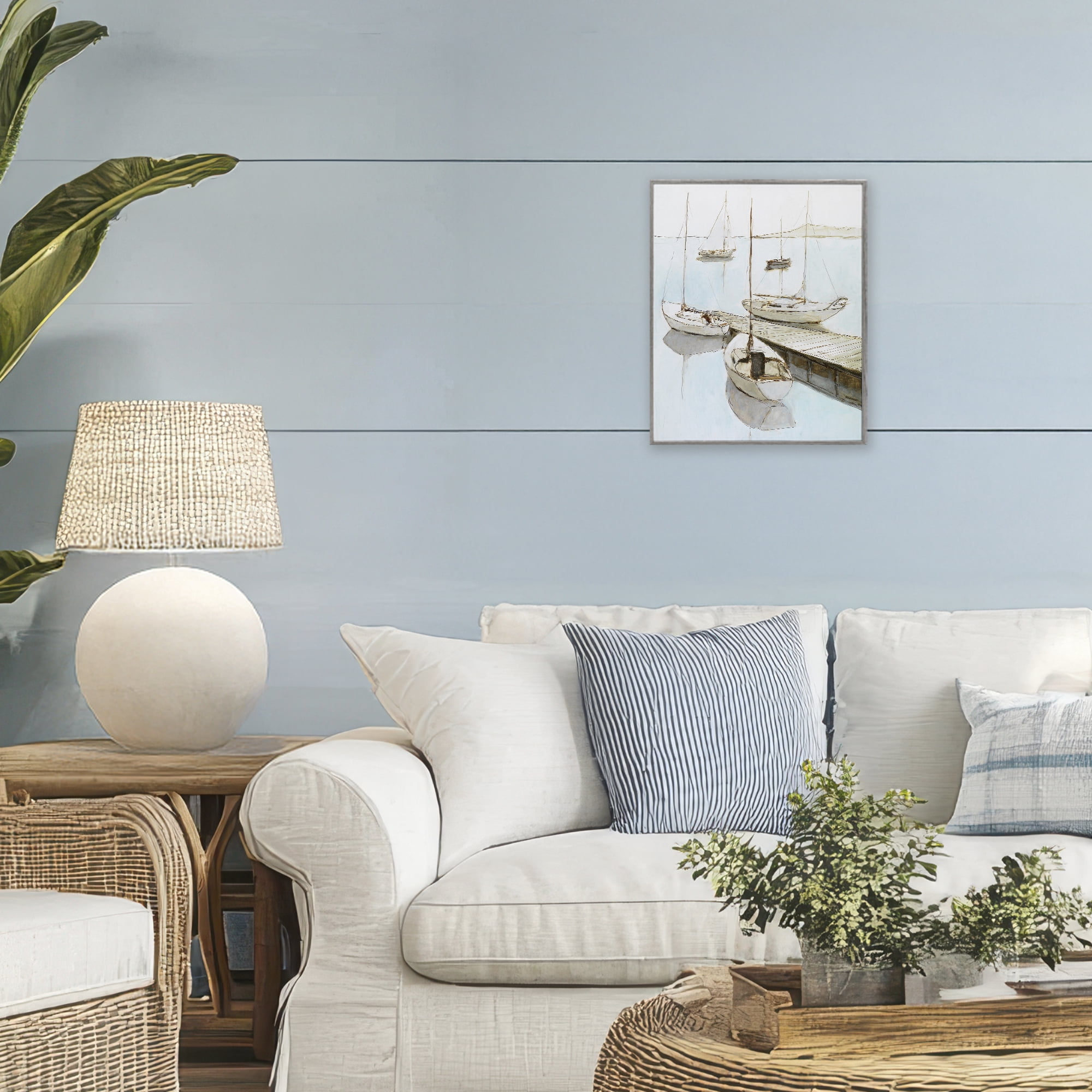 Stupell Industries Docked Sails Coastal Scene Gray Framed Giclee Art, design by Lorenzo Collective