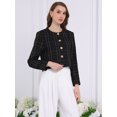 thumbnail image 2 of DARING DIVA Women's Collarless Plaid Button Front Crop Tweed Jacket XL Black, 2 of 5