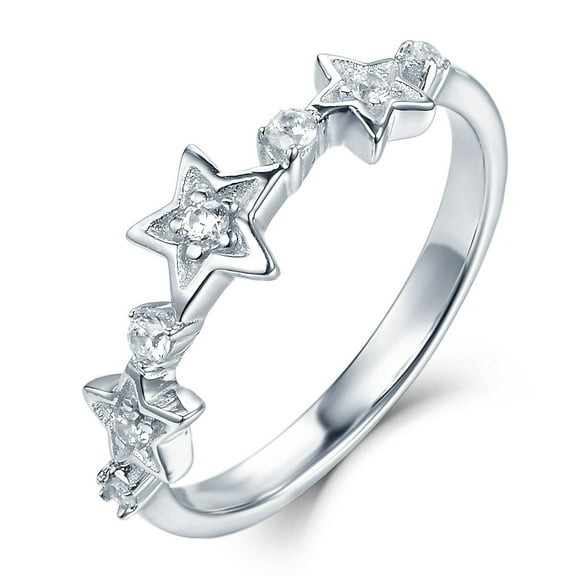 Celestial Star Ring, Delicate Seven Stone Diamond Engagement Ring, Half Eternity Diamond Wedding Band, Perfect Celebration Ring, 14K White Gold Plated, 2.1 Ct Simulated Diamond