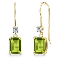 Gem Stone King 14K Yellow Gold Green Peridot and Lab Grown Diamond Earrings for Women | 2.13 Cttw | Gemstone August Birthstone | Emerald Cut 7X5MM