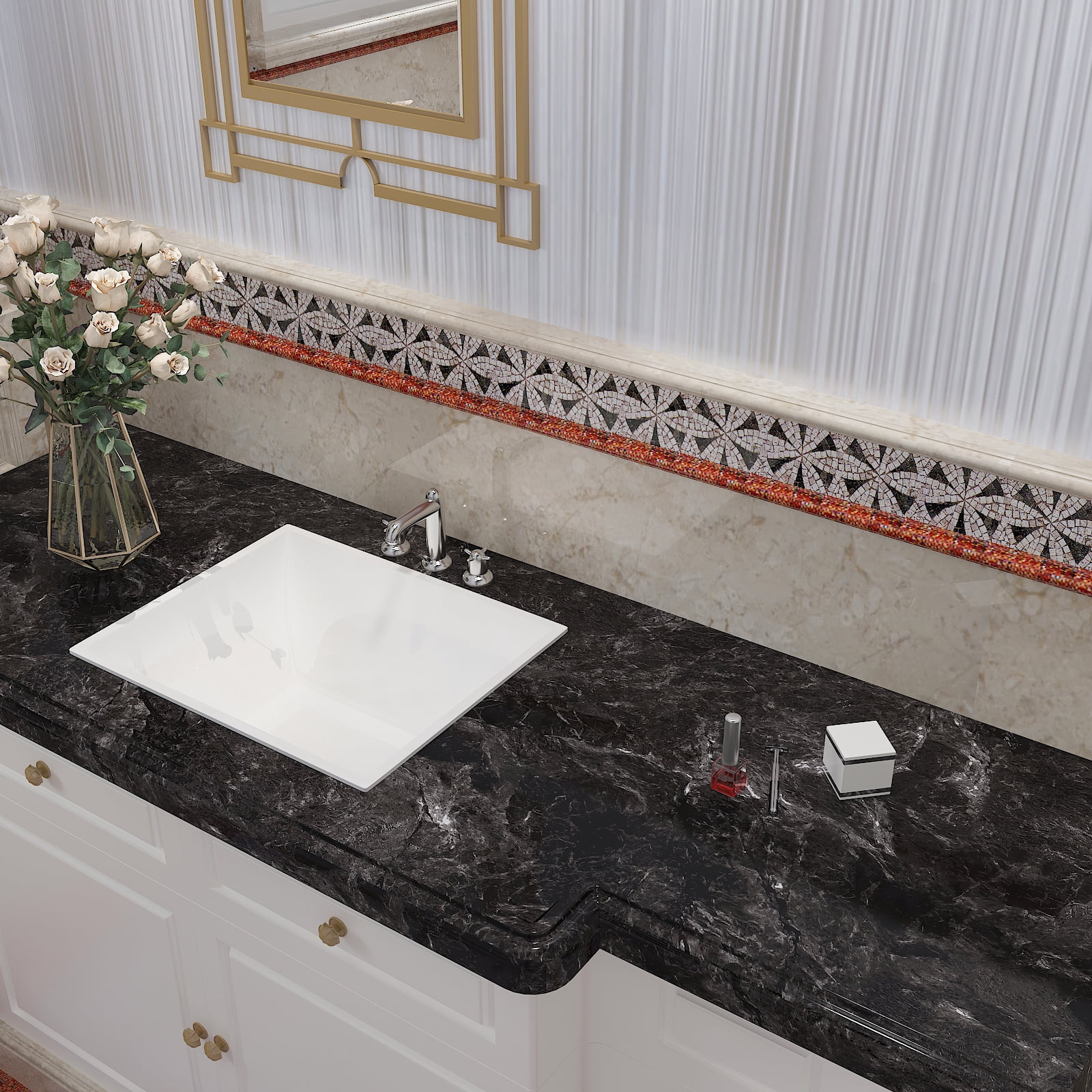 CHIHUT Marble Countertop Peel and Stick Waterproof Light Black Marble Contact Paper for Countertops Self Adhesive Removable Wallpaper for Renters Vinyl Countertop Wrap for Table Furniture 17.7''x100''