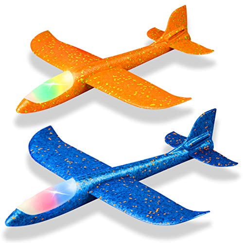 2 Pack LED Light Airplane,17.5" Large Throwing Foam Plane,2 Flight Mode