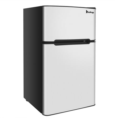 2 Door Mini Fridge, Removable Glass Shelf Small Refrigerator with Freezer and Total Capacity of 90L/3.2CU.FT for Galley Kitchens, Small Apartments, Mini Bars, Offices, Dorm Rooms,
