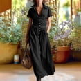 thumbnail image 5 of Ynynloco Women's Flowy Cotton A-Line High Waisted Maxi Dresses Casual Linen Short Sleeve Button Down Shirt Dresses with Pockets, 5 of 6