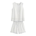 thumbnail image 2 of ZToonmas Women's 2 Piece Outfits Sleeveless Lace Trim Ruffle Hem Top and Ruffle Shorts Set Solid Casual Summer Loungewear, 2 of 9