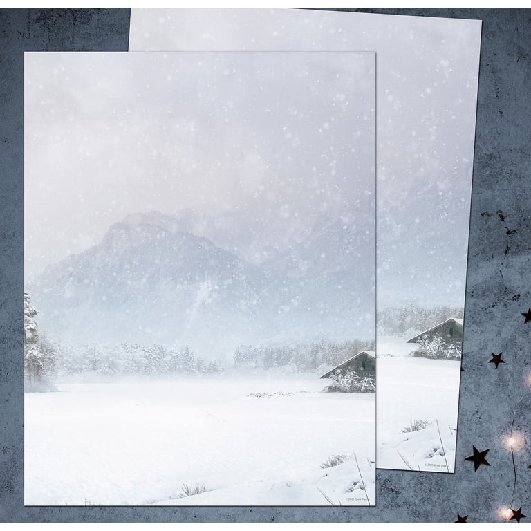 Snowy Mountain Holiday Stationery - 50 Sheets 8.5" X 11" Letterhead For Christmas & Winter Events